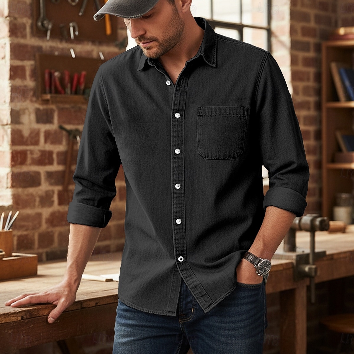 Per uomo Camicia Camicia casual Camicia con Bottoni Camicia cargo Camicia lavata con acido Nero Verde chiaro Vino Blu Viola Manica Lunga Semplice Bavero Casuale Quotidiano Puro Abbigliamento Vintage del 2026 a $31.99 –P10