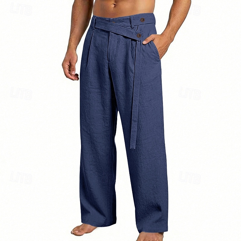 Per uomo Pantaloni di Lino Pantaloni Pantaloni Estivi Elastico in vita Gamba Dritta Semplice Comodità Traspirante Lunghezza intera Casuale Spiaggia Ferie Moda Designer Blu Nero Micro-elastico del 2026 a $29.99 –P1