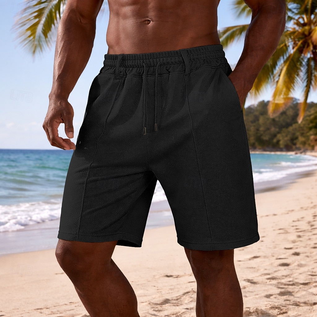 Voor heren Wafel korte broek Korte broek Casual korte broek Gestructureerde shorts Zak Elastische taille Effen Comfort Ademend Knielengte Casual Buiten Strand Vakantie Modieus Zwart Bruin Inelastisch 2026 - $22.99 –P4