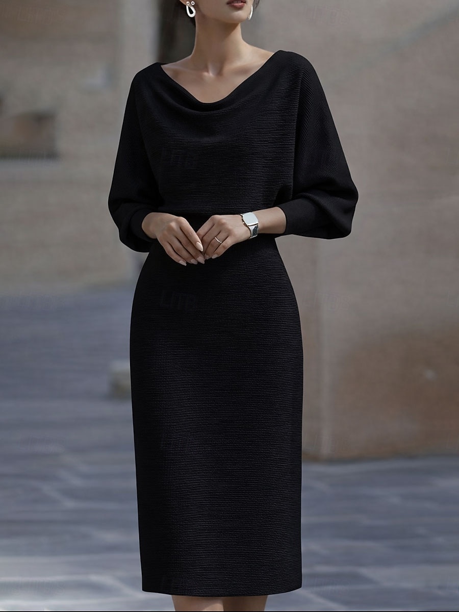 Жен. Платье средней длины Платье-футляр Полуформальные платья Офис Стандартный Полотняное плетение Рукав 3/4 Вырез лодочкой Черный Белый Темно синий Серый Лето Весна Осень 2026 - $15.49 –P3