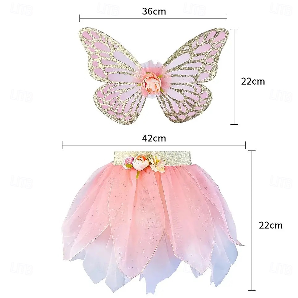 Set Medievale Rinascimento Elegante Lunghezza al ginocchio Gonna Ali Copricapo con accessori Fata Farfalla Floreale Costume Ragazze Fantasia Halloween Carnevale Feste Fiera Rinascimentale Bambini del 2026 a $51.99 –P3