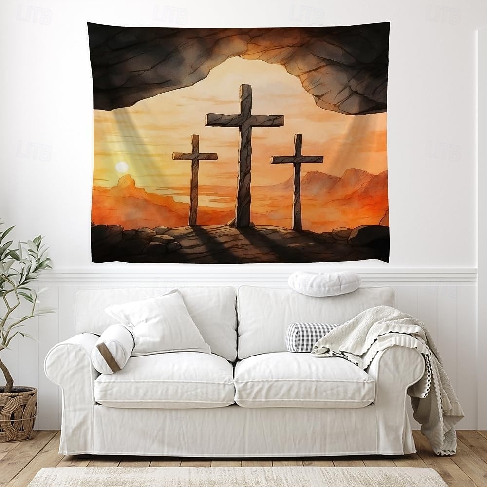 Пасхальный христианский крест, красная ткань, Воскресение, гора, восход солнца, настенный гобелен, религиозный декор для спальни, гостиной, церкви, духовный подарок, настенное украшение, фон 2026 - $20.99 –P5