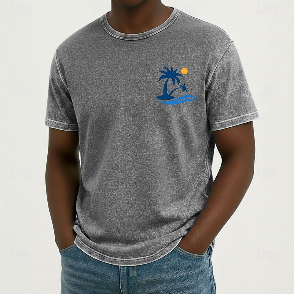 Bărbați Hawaii Palmier de nuca de cocos Tricou Tei de spălare minerală Manșon scurt Tricou Spălare acidă Stil Nautic Cămașă Vacanță Vintage Retro Casual Plajă Călătorie Albastru piscină Mov Gri Var 2026 - $21.99 –P2
