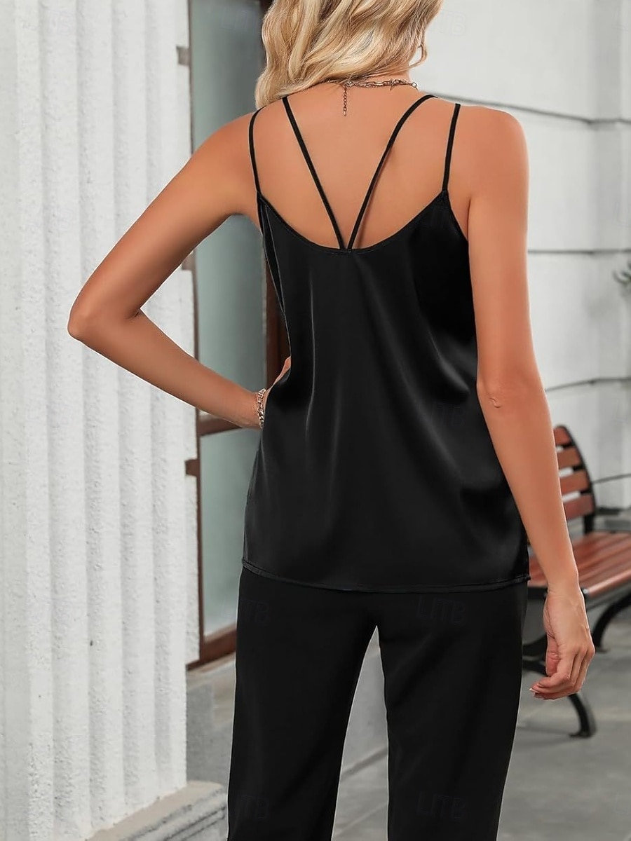 Dames Singlet Mouwloos shirt T-shirt Effen Kleur Modieus Klassiek Casual Mouwloos V-hals Normale tops Dagelijks Uitgaan Weekend Zwart Wit Zomer Lente 2026 - $21.99 –P2