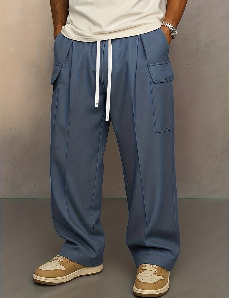 Men's Trousers Casual Pants Drawstring Pocket Plain Comfort Breathable Full Length Home Outdoor Streetwear Vacation Fashion Blue Khaki Inelastic 2026 - $31.99 –P1