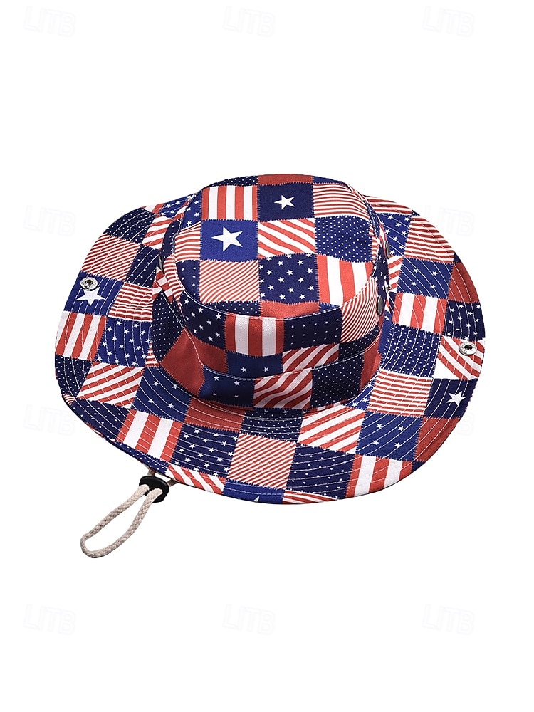 Женская ковбойская шляпа-панама из полиэстера с принтом, 2 в 1, многофункциональная, с патриотическим дизайном в виде флага США, идеально подходит для празднования 250-летия США, Дня независимости и повседневной носки. 2026 - $14.99 –P8