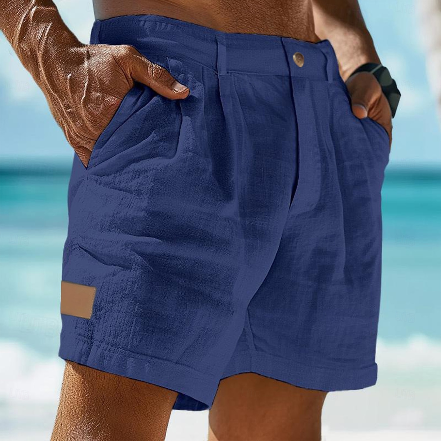 Herren Shorts Leinenshorts Sommershorts Strandshorts Baggy-Shorts Tasche Elastischer Bund Einfach Leicht Atmungsaktiv Knielang Outdoor Strand Ferien Urlaub Mode Blau Schwarz Unelastisch 2026 - $22.99 –P5