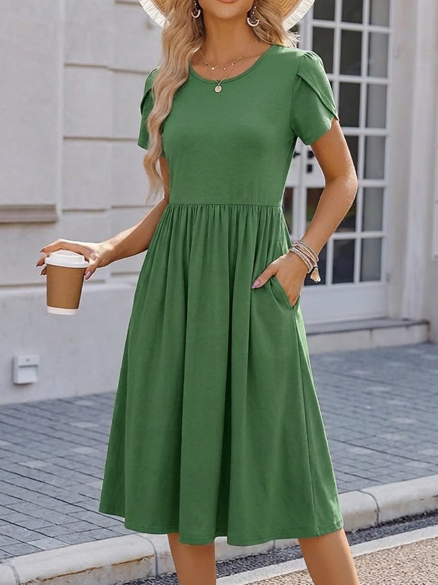 Pentru femei Rochii Midi Rochie casual Rochie A line Elegant Modă Modern În aer liber Vacanță Ieșire Fit regulat Simplu Manșon scurt În V Negru Vișiniu Mov Trifoi Vară Primăvară 2026 - $21.99 –P4