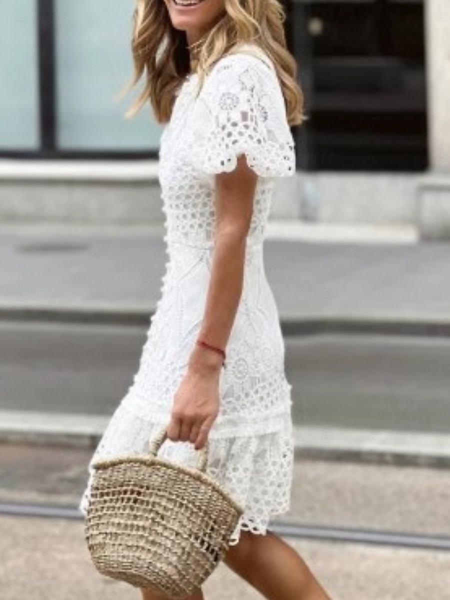 Pentru femei Rochii Lungime Genunchi Rochie de dantela Rochie albă Rochie casual Elegant Modă Modern În aer liber Vacanță Ieșire Fit regulat Simplu Manșon scurt În V Alb Vară Primăvară 2026 - $41.99 –P4