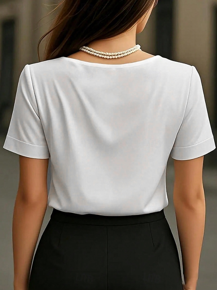 Γυναικεία Μπλούζα Συμπαγές Χρώμα Κομψό Στυλάτο Βασικό Κοντομάνικο Λαιμόκοψη V Κανονικά μπλουζάκια Καθημερινά Μαύρο Λευκό Κρασί Φούξια Πράσινο του τριφυλλιού Καλοκαίρι Άνοιξη 2026 - $21.99 –P12