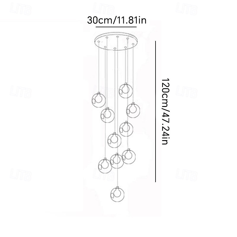 lange lysekroner for høyt tak, moderne krystallkuler pendellampe, globe regndråpelampe, hengende lysarmaturer til spiraltrapp, foaje, entrywa 2026 - $66.99 –P10