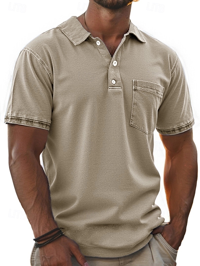 Per uomo Polo Camicia 100% cotone lavaggio acido Casuale Ferie Bavero Manica Corta Moda Essenziale Tinta unica Semplice Vintage ▾ angosciato Estate Primavera Tutte le stagioni Vestibilità regolare del 2026 a $31.99 –P6