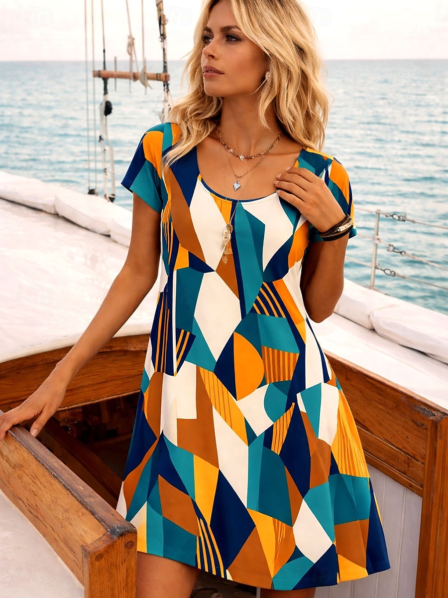 Mujer Mini vestido Vestido de verano Vestido estilo camiseta Vestido de una línea Vacaciones Casual Diario Playa Festivos Ajuste regular Graphic Geométrico Abstracto Manga Corta Cuello Barco Azul 2026 - $24.99 –P2