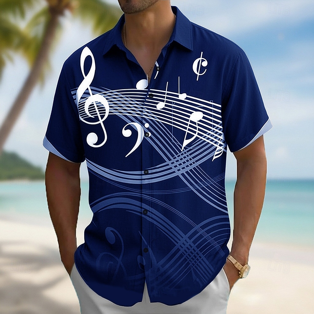 Hombre Notas musicales Camisa Abotonar la camisa Camisa de vestir informal Manga Corta retro de la vendimia Diario Festival de Música Primavera Otoño Cuello Vuelto Impresión 3D camisas con cuello 2026 - $25.99 –P2