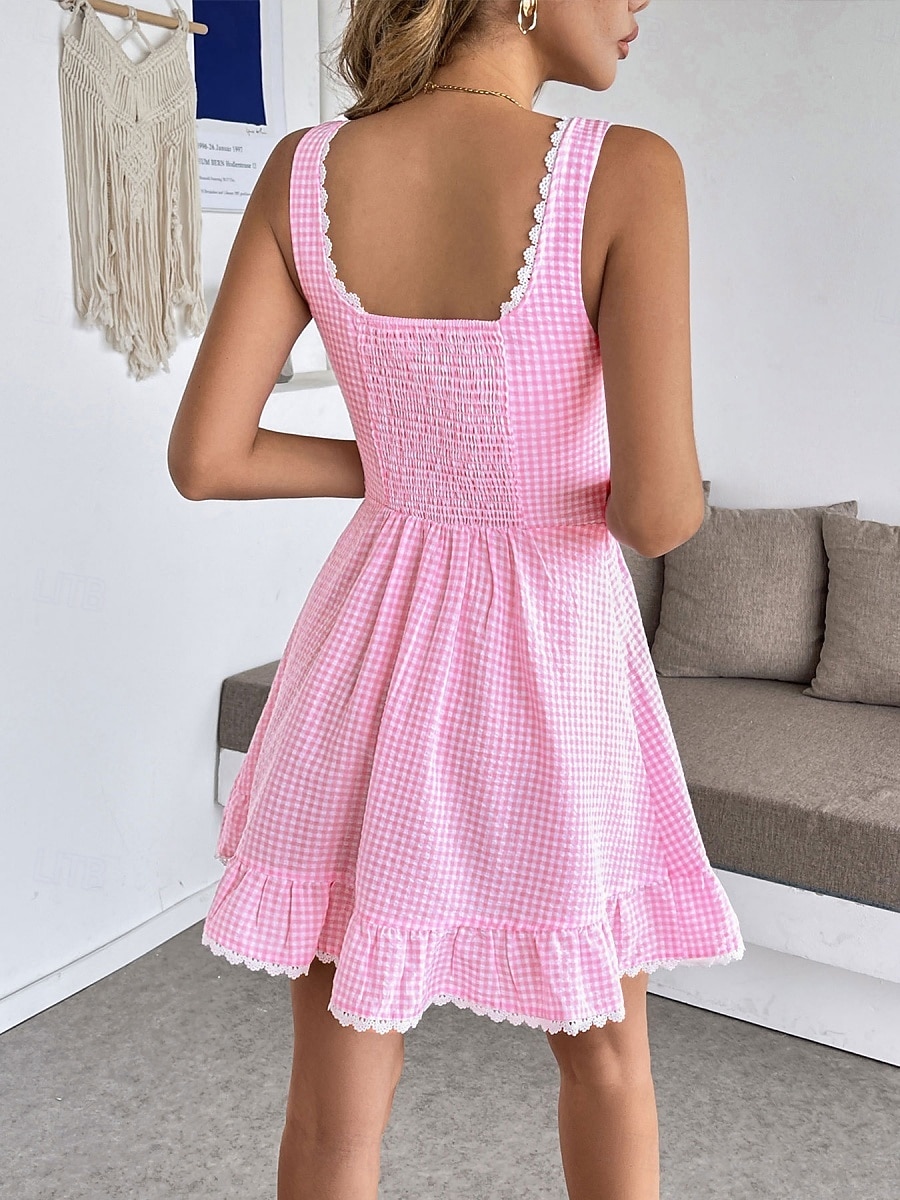 Mujer Mini vestido Vestido corsé Vestido de una línea Vestido de verano Vestido lencero Casual Diario Playa Festivos Ajuste regular Plaid Sin Mangas Escote en U Azul Piscina Rosa Verano 2026 - $39.99 –P5