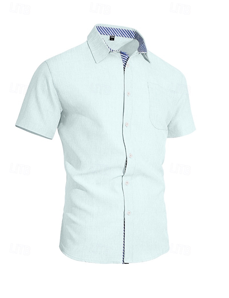 Hombre Camisa Camisa de lino Abotonar la camisa Plano Vacaciones Calle Negro Blanco Caqui Gris Oscuro Manga Corta Cuello Camisero Verano Primavera Ropa Bolsillo 2026 - $25.99 –P15
