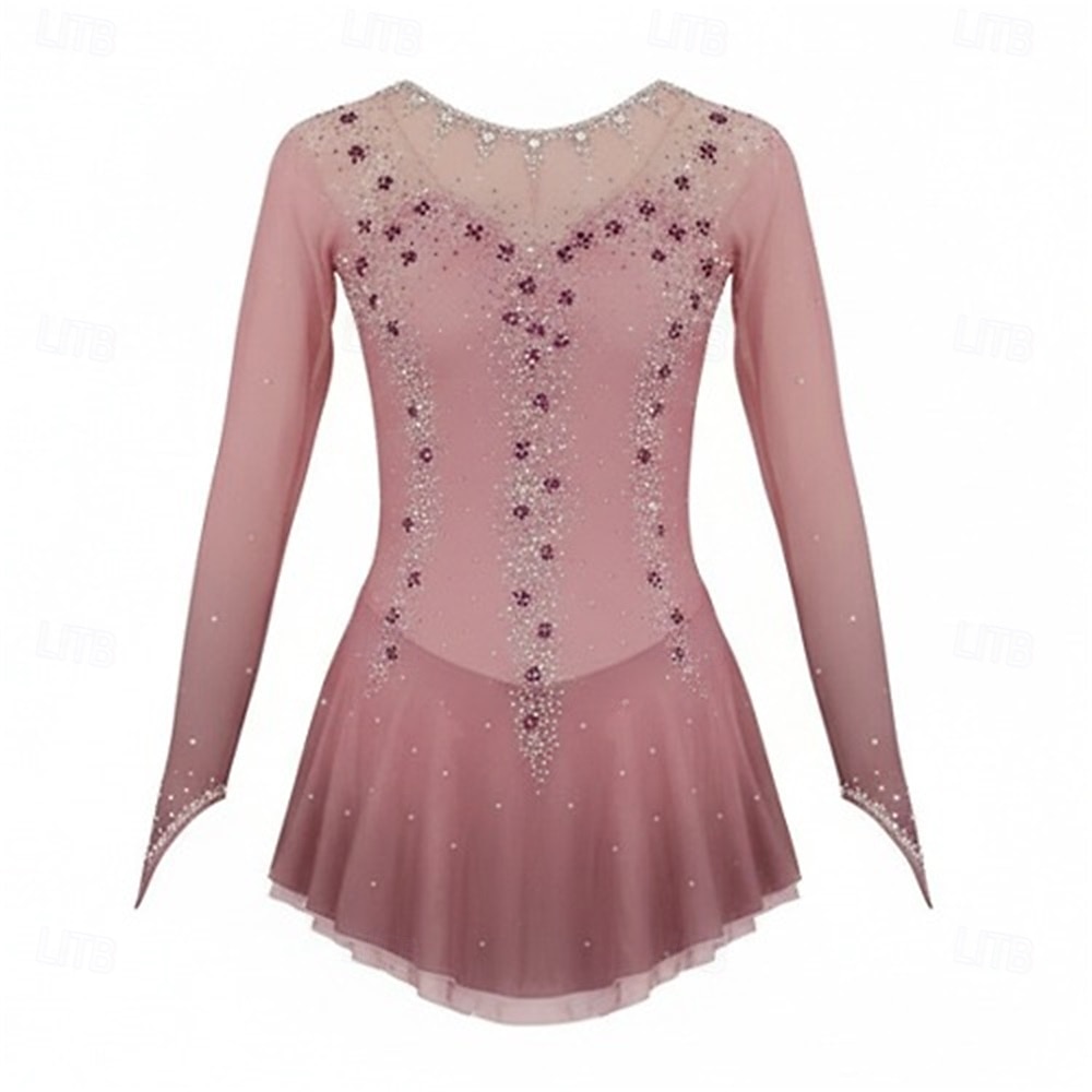 Figure Skating Dress Girls' Ice Skating Dress Violet White Yellow Patchwork Thumbhole Stretchy Training Competition Skating Wear Classic Crystal / Rhinestone Long Sleeve Ice Skating Figure Skating 2026 - $233.09 –P8