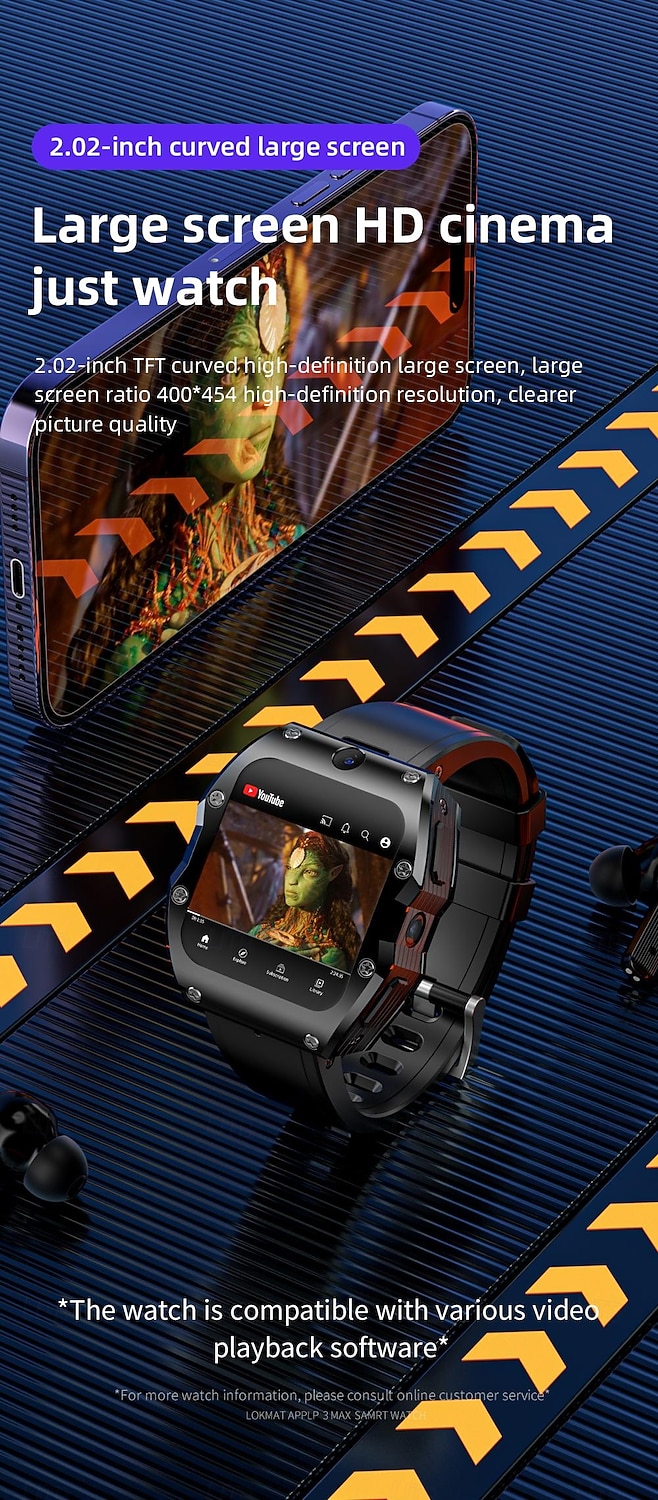 Lokmat appllp 3 max smartwatch 2,02 cala 4G LTE komórkowy smartwatch telefon krokomierz przypomnienie o połączeniach monitor aktywności kompatybilny z Androidem, iOS, GPS unisex, połączenia bez użycia rąk, sterowanie multimediami ipx-4 55 mm 2026 - $334.49 –P11