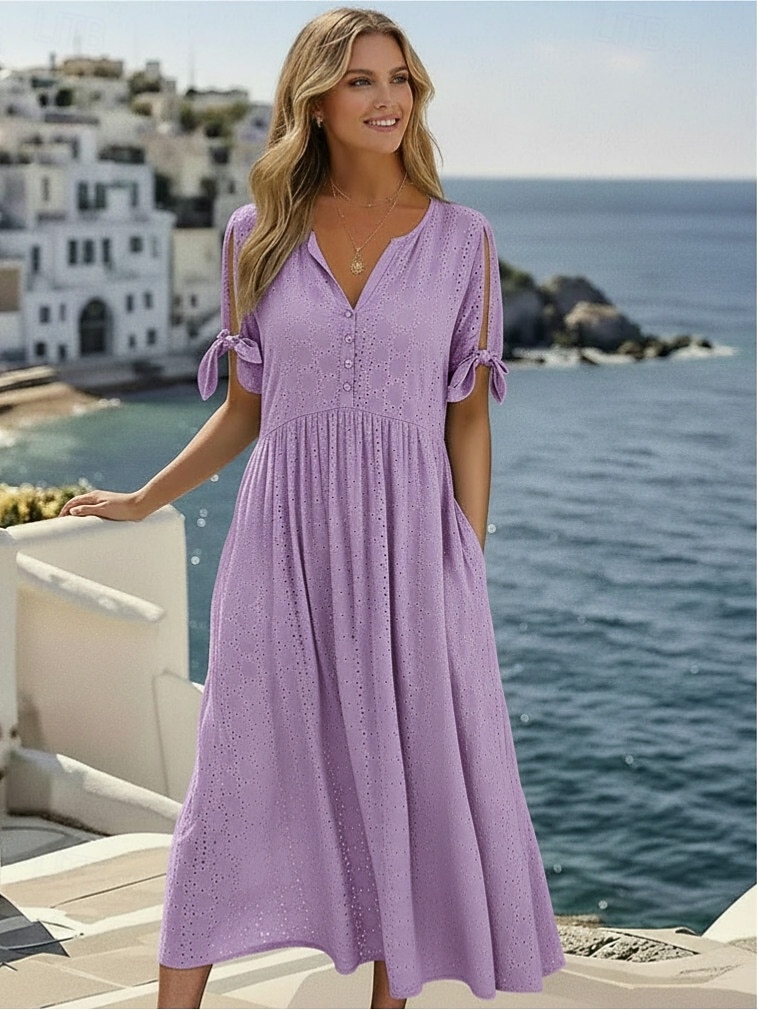 Damskie Sukienka midi Biała sukienka Sukienka A line Plisowana sukienka Zwykła sukienka Elegancja Moda Nowoczesny Codzienny Na zewnątrz Plaża Luźna Równina Krótki rękaw W serek Niebieski Czarny Biały 2026 - $28.99 –P5