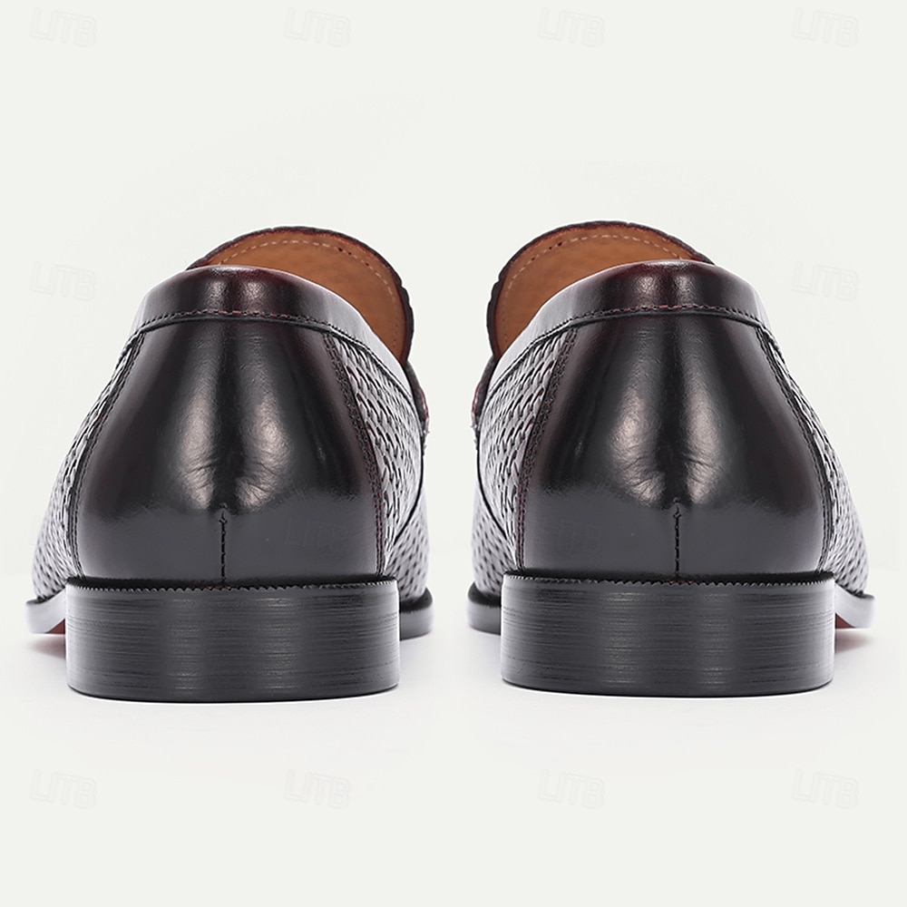 Herrloafers i premiumläder – äkta kohud, vävd textur, slip-on-komfort, elegant formell stil, perfekt för bröllop, kontor, fester och speciella tillfällen 2026 - $109.99 –P5