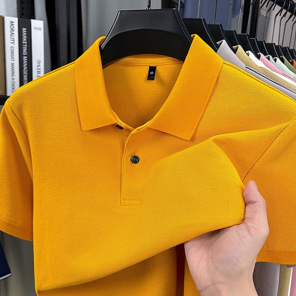 Men's Polo Polo Shirts Casual Vacation Lapel Short Sleeve Fashion Modern Plain Buttons Plain Summer Spring Regular Fit Lake blue Black White Yellow Pink Red Polo 2026 - $18.99 –P14