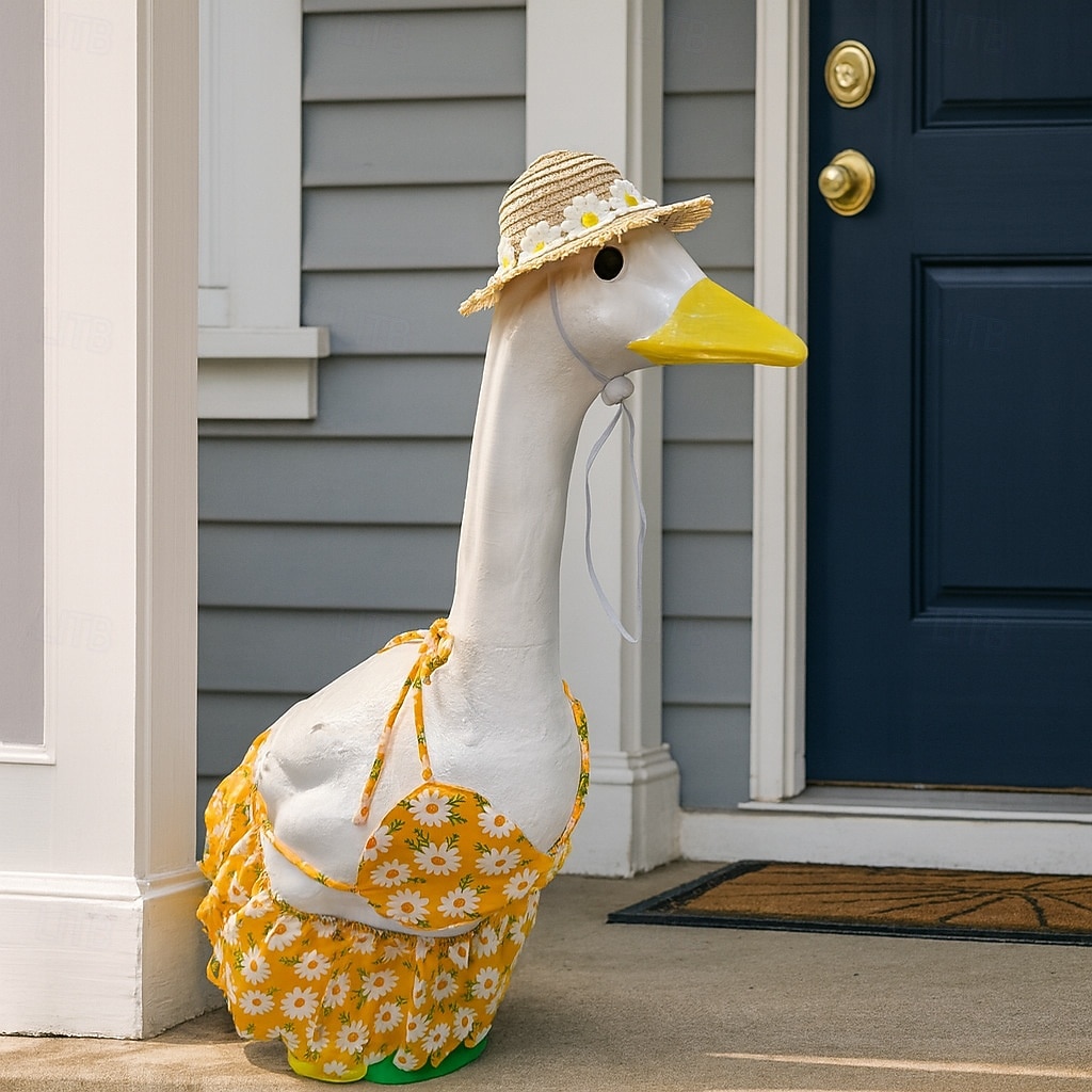 Ensemble bikini marguerite avec chapeau de paille, robe d'été pour statue d'oie de jardin en béton de 58 à 63 cm, décoration extérieure sur le thème de la plage, tenue uniquement (oie non incluse). de 2026 ? $16.99 –P4
