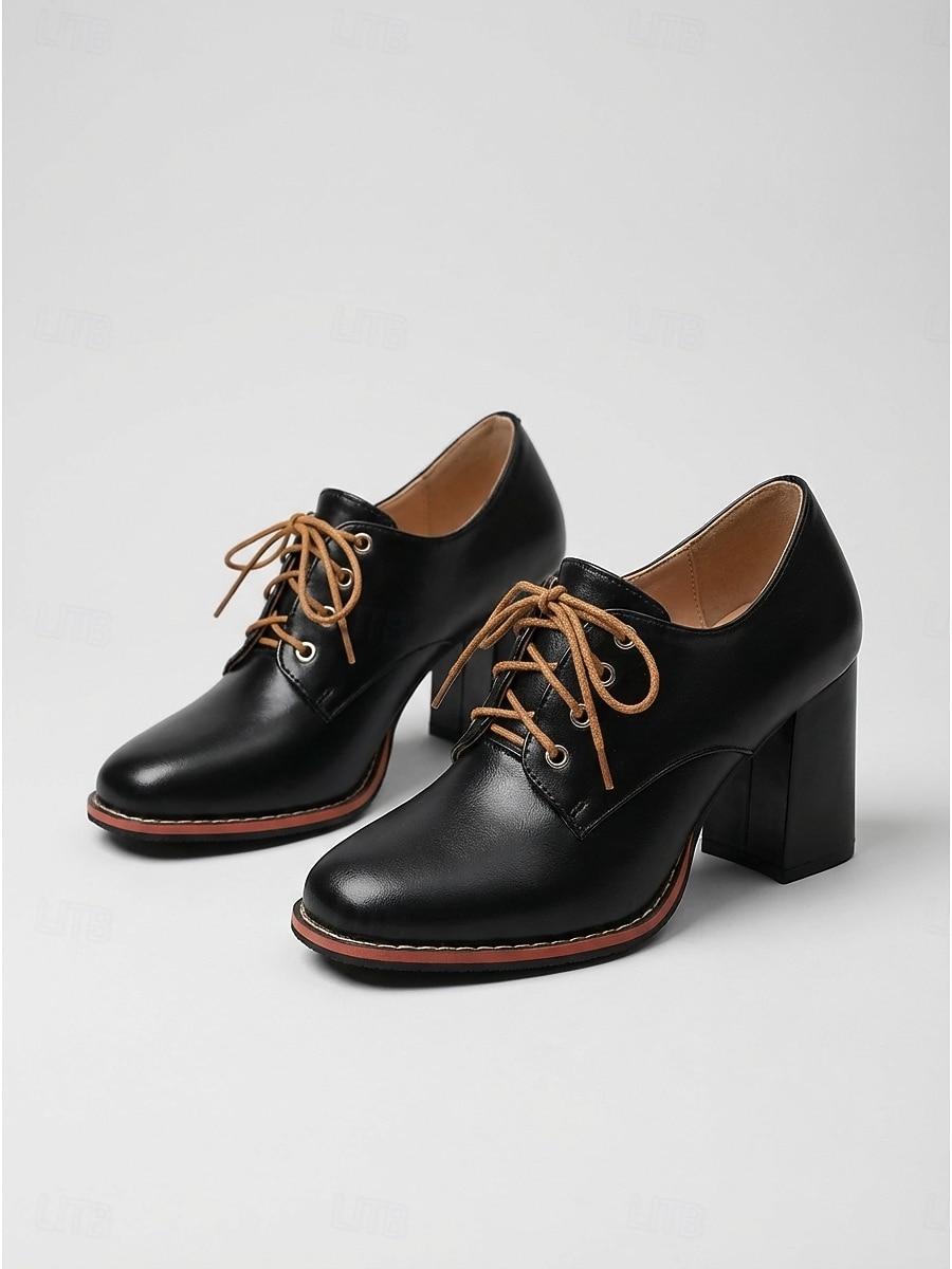 Vintage-Oxford-Pumps für Damen in Braun – klassische Schnürschuhe mit Blockabsatz und Brogue-Details, ideal fürs Büro und für die Schule. &Freizeitoutfits 2026 - $46.99 –P3