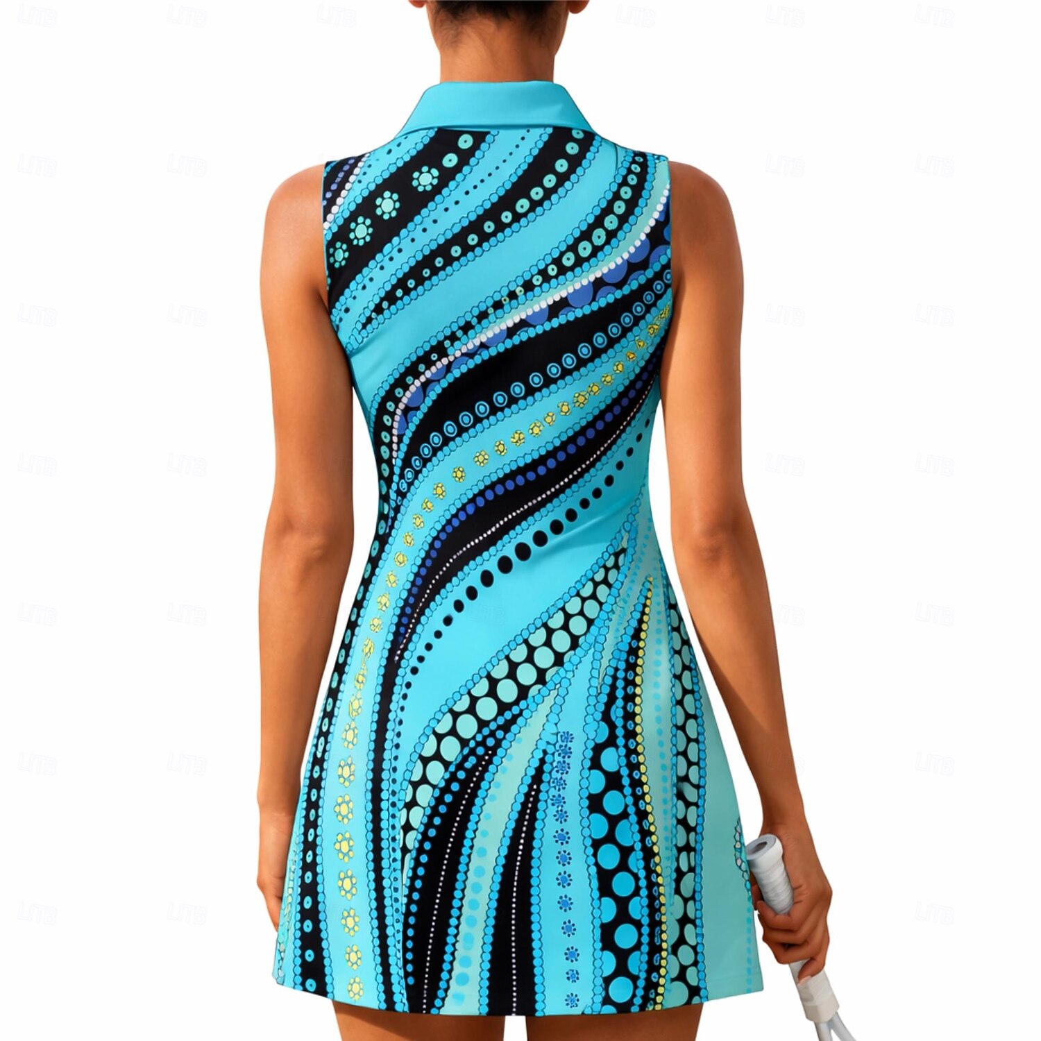 Women's Geometric Abstract Tennis Dress Sports Dress Sleeveless Print Breathable Volleyball Tennis Golf Polo Collar Zip Collar Dress Blue Tennis Clothing 2026 - $27.99 –P2