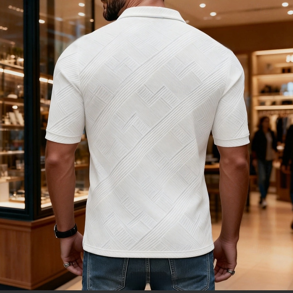 Per uomo Polo con zip Testurizzato Casuale Quotidiano Zip a un quarto Manica Corta Moda Tempo libero Semplice Cerniera Zip a un quarto Estate Primavera Blu Verde translucido blu navy Aalbicocca Blu del 2026 a $22.99 –P3