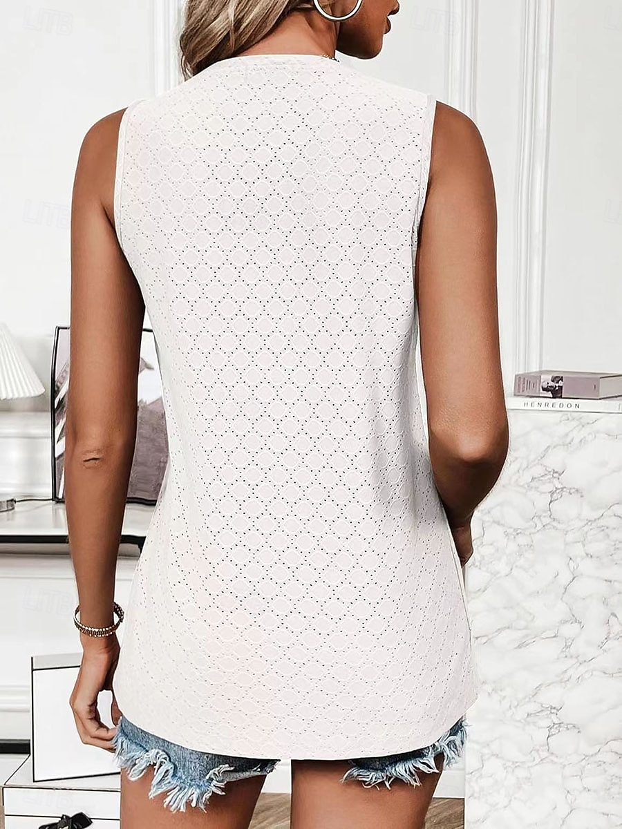 Per donna Maglietta Canotta Patchwork Traforato Tinta unica Moda Elegante Classico Senza Maniche Girocollo Top lunghi Quotidiano Uscire Weekend Bianco Rosa Vino Azzurro cielo Estate Primavera del 2026 a $21.99 –P3