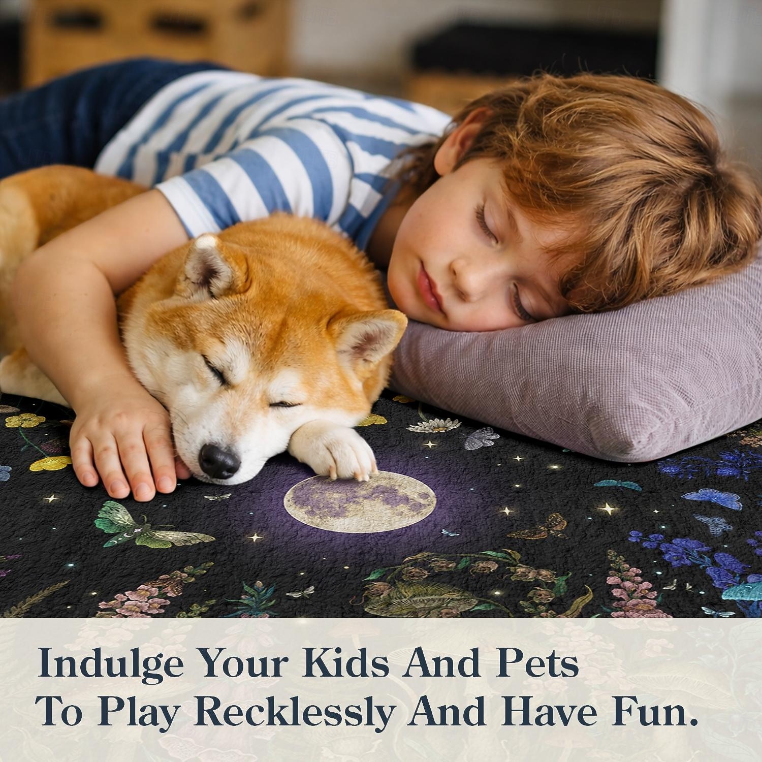 2026年 満月と花柄、キノコをモチーフにしたエリアラグ。植物と神秘的な庭園のデザインが特徴で、エレガントで耐久性のある装飾品として、episodic drawing が制作しました。  コレクション – $35.99 –P4