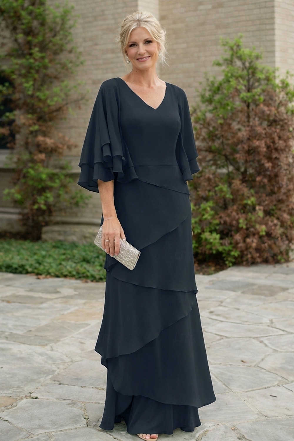 Due Pezzi Linea ad A Lunghezza al pavimento Abito da invitata a nozze Abito Formale Abito a Strati Abito da cerimonia per signora Mezza Manica Scollo a V Elegante Con Stola Ospite di nozze Festa di del 2026 a $206.99 –P10