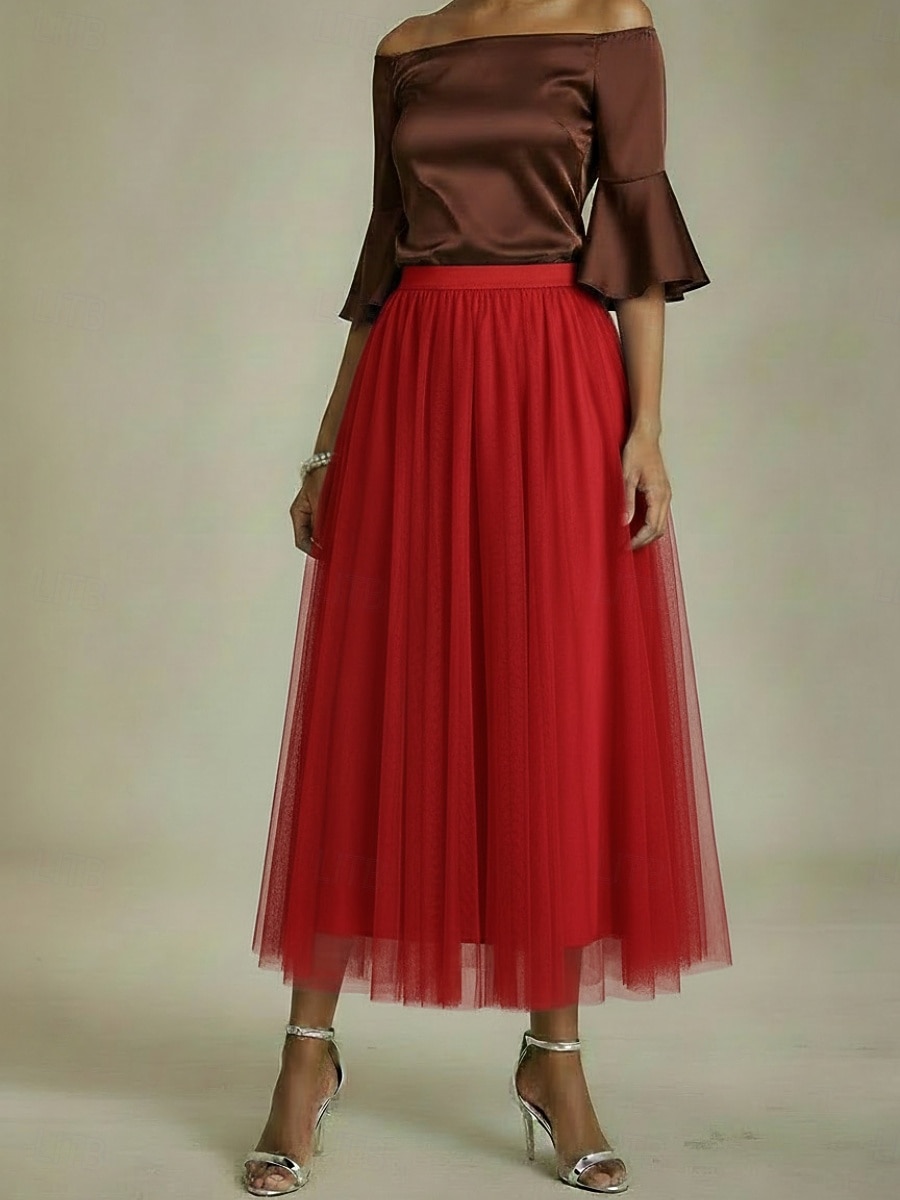 Damen Chiffonrock Urlaubsrock Elegant Mode Maxi Mittlere Hüfthöhe Röcke Einfach Netz Unelastisch Täglich Straße Amethyst Schwarz Weiß Rote Sommer 2026 - $24.99 –P5