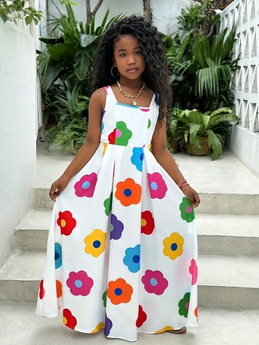 Bambini Ragazze Abito Vestito floreale Floreale Senza Maniche All'aperto Feste Scuola Vacanza Moda Quotidiano Poliestere Maxi Abito a trapezio Estate Dai 4 anni in su Bianco del 2026 a $24.99 –P2