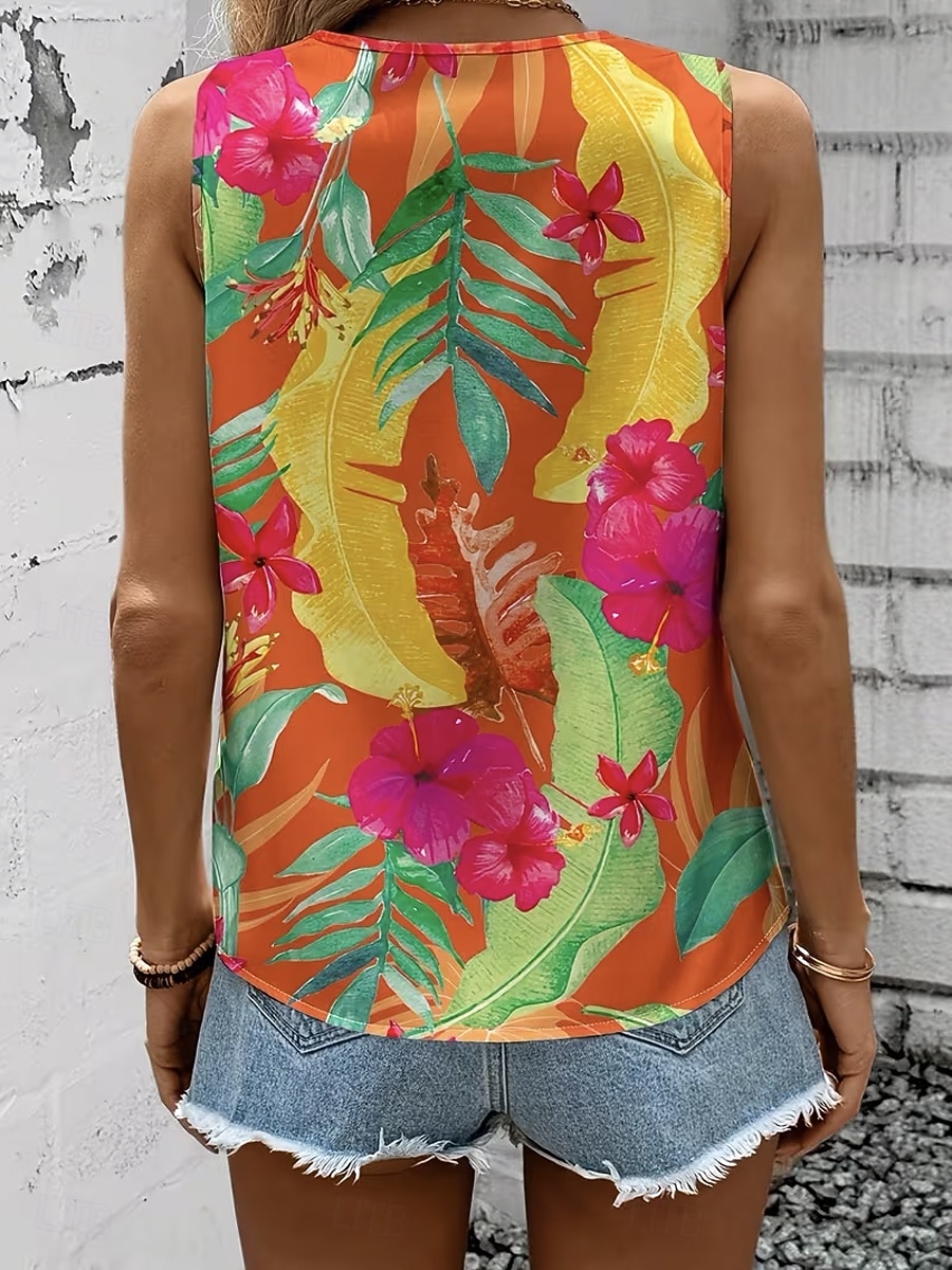 Women's Tank Top Floral Graphic Plants Elegant Vintage Tropical Sleeveless V Neck Regular Tops Daily Red Orange Summer Spring 2026 - $22.99 –P2