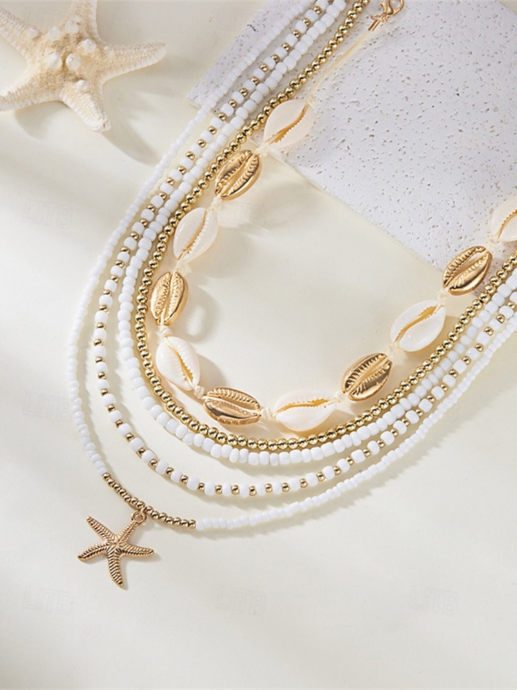 Women's Multi-Layer Beaded Necklace and Bracelet Set with Starfish Pendant – Alloy Material, Bohemian Style, Colorful, Perfect for Vacation, Beach and Daily Casual Wear 2026 - $12.76 –P7