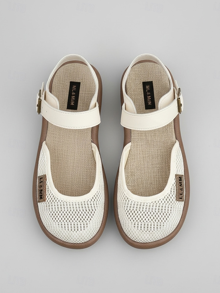 Sandali Mary Jane da donna beige in rete – sandali traspiranti e leggeri con cinturino regolabile, scarpe estive casual per viaggi, giardino e uso quotidiano del 2026 a $26.99 –P1