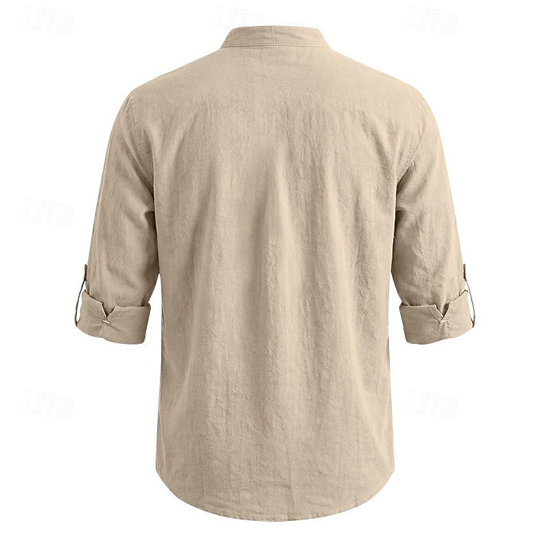 Per uomo Camicia Camicia di lino Camicia Estiva Abbigliamento da spiaggia Camicia con colletto alla coreana Camicia con Bottoni Semplice Casuale Vacanza Blu Nero Bianco Cachi Manica Lunga Colletto a del 2026 a $25.99 –P12