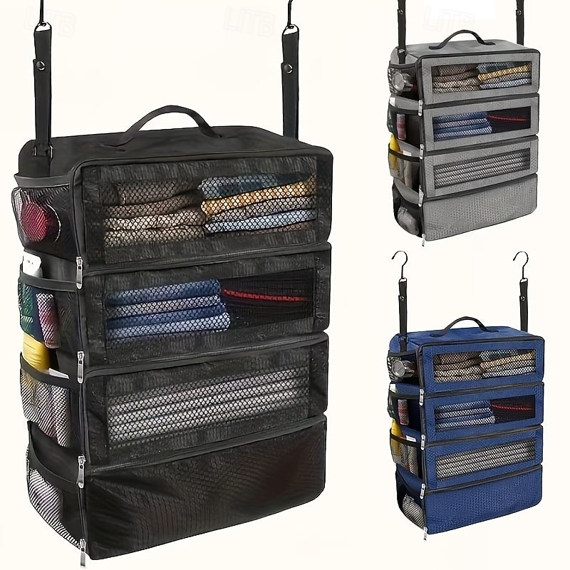 حقيبة تخزين معلقة كبيرة السعة، 4 طبقات، قابلة للطي، متعددة الوظائف، مناسبة لتخزين الملابس، الشماعات، الأمتعة، والملابس الخارجية 2026 - $21.99 –P1
