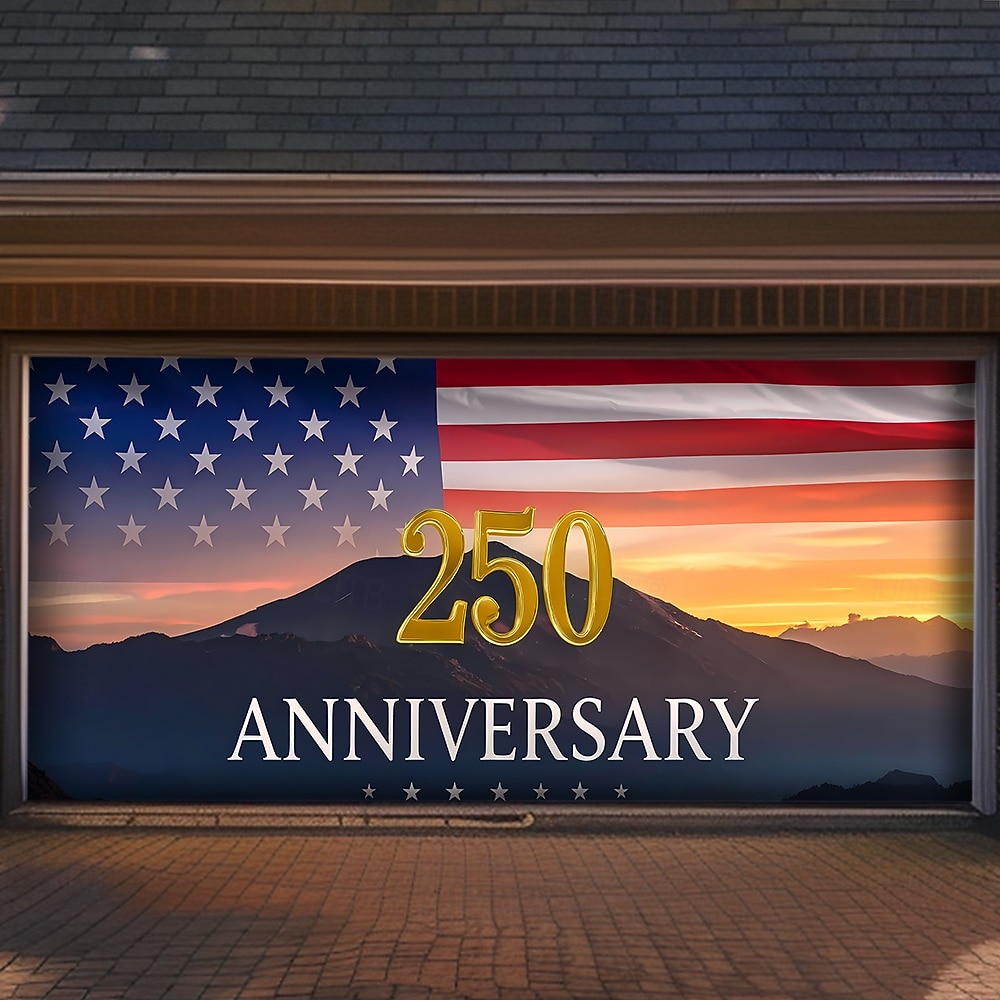 4 de julio de 2026 250° Día de los Caídos Tapiz Cubierta de Puerta de Garaje Gran Fondo Colgante Bandera Americana Vintage 3D Fiesta Patriótica Al Aire Libre Fondos de Tiro Decoración de Hogar 2026 - $59.99 –P1