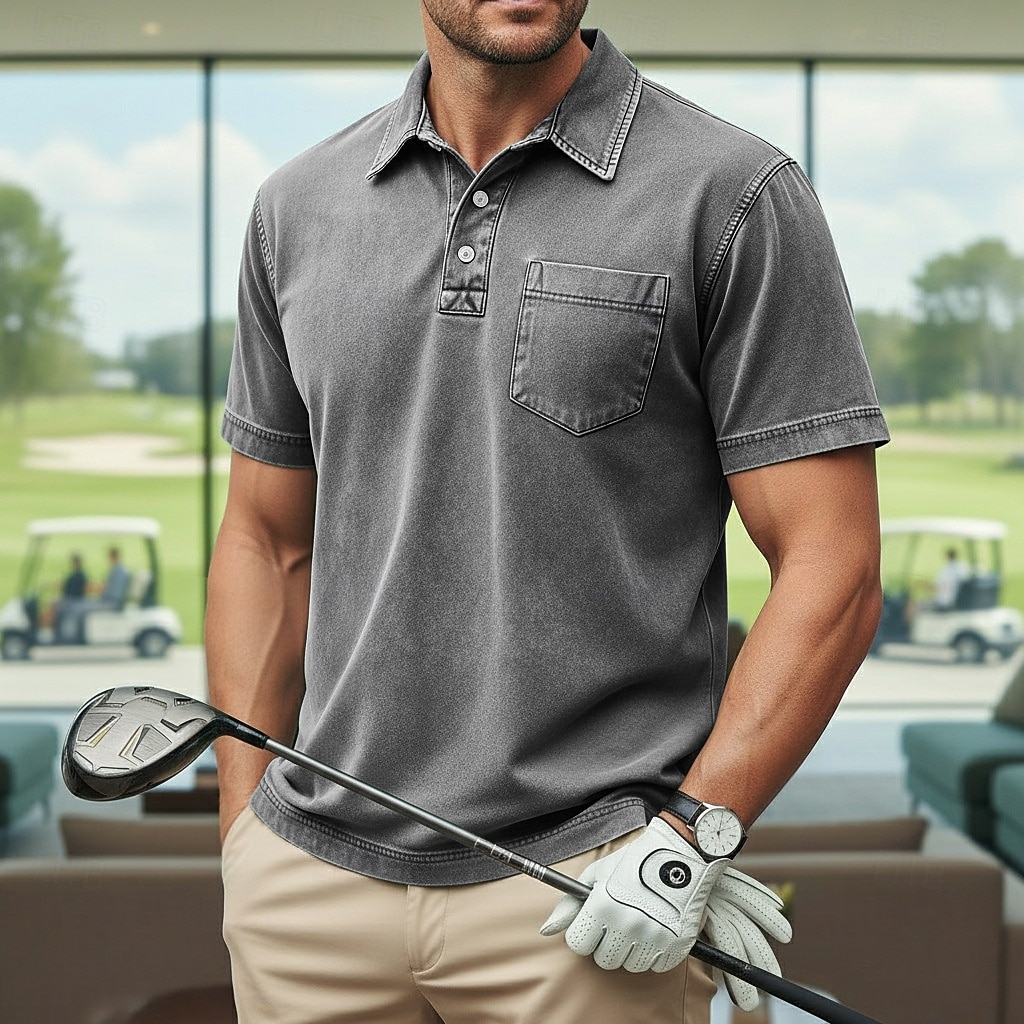 Homens Camisas Polo Camisa 100% algodão com lavagem ácida Casual O negócio Lapela Manga Curta Moda Básico Tecido Vintage Angustiado Verão Primavera Primavera Verão Normal Castanho Escuro Preto Verde de 2026 por $31.99 –P6