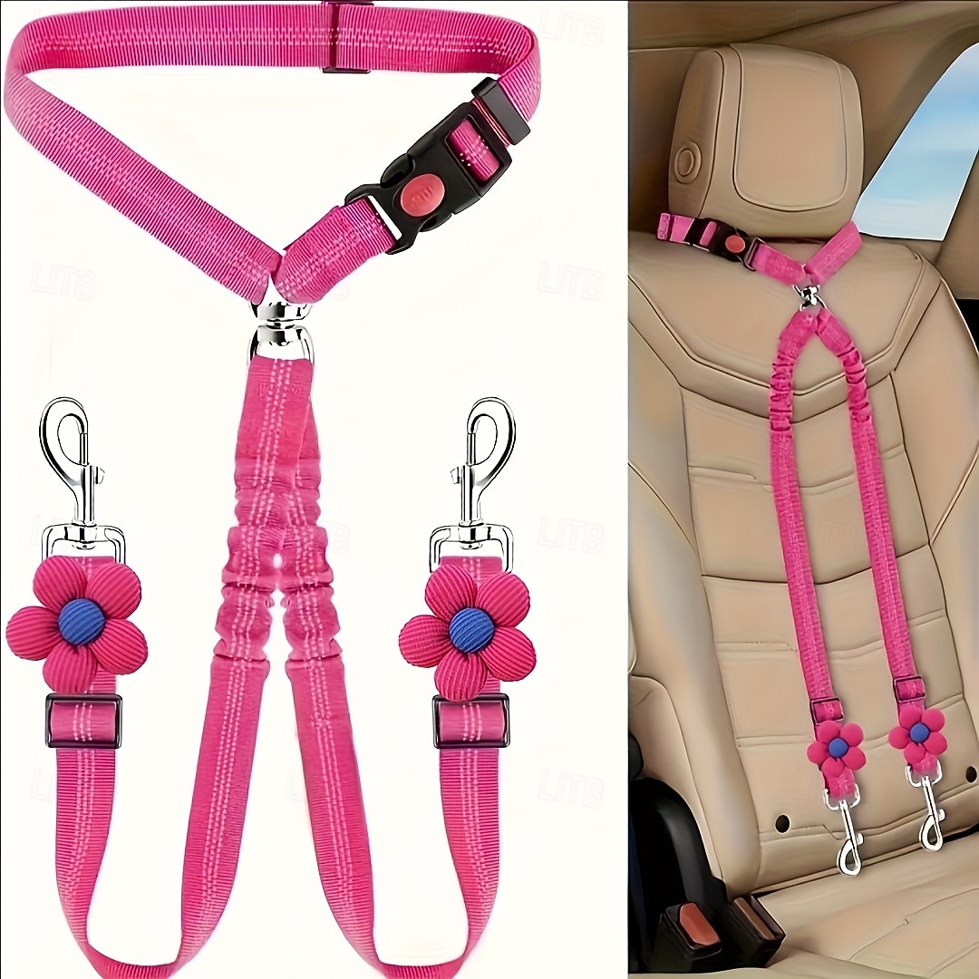 Cinturón de seguridad doble para perros, nuevo cinturón de seguridad doble para reposacabezas de coche para mascotas, correa para perros sin enredos, ajustable con elástico, divisor de correa para 2026 - $16.99 –P5