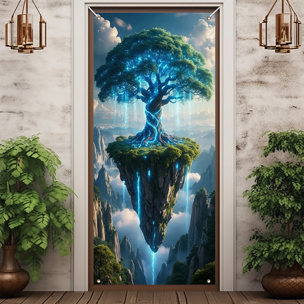 Fantasy Tree of Life Golden Tree Floating Island Full Moon Starry Night Door Banner Wall Tapestry Magical Landscape Home Decor Front Door Decoration Entryway Decor Indoor Outdoor 2026 - $17.99 –P5