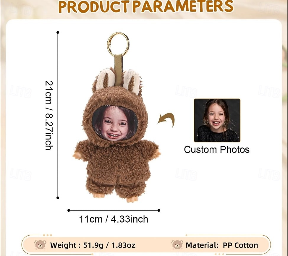 2026年 カスタム面白い顔のぬいぐるみキーホルダー、パーソナライズされた写真イースターバニーキーホルダーギフト写真人形ウサギの耳、ソフトバッグチャーム、バックパックアクセサリー、子供、ガールフレンド、花嫁介添人へのギフト  コレクション – $24.99 –P3