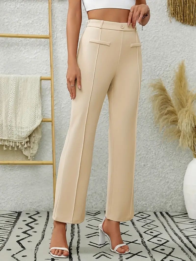 Women's Chinos Pants Trousers Straight Elegant Fashion Streetwear Full Length High Waist Plain Comfy Soft Comfortable Inelastic Business Office Work Navy Black Apricot Summer Spring Fall Regular Fit 2026 - $26.99 –P8