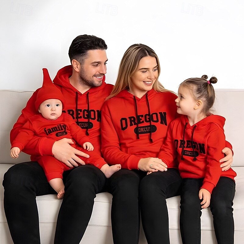 Family Tops Letter Casual Print Red Light Purple Beige Long Sleeve Active Matching Outfits 2026 - $45.99 –P3