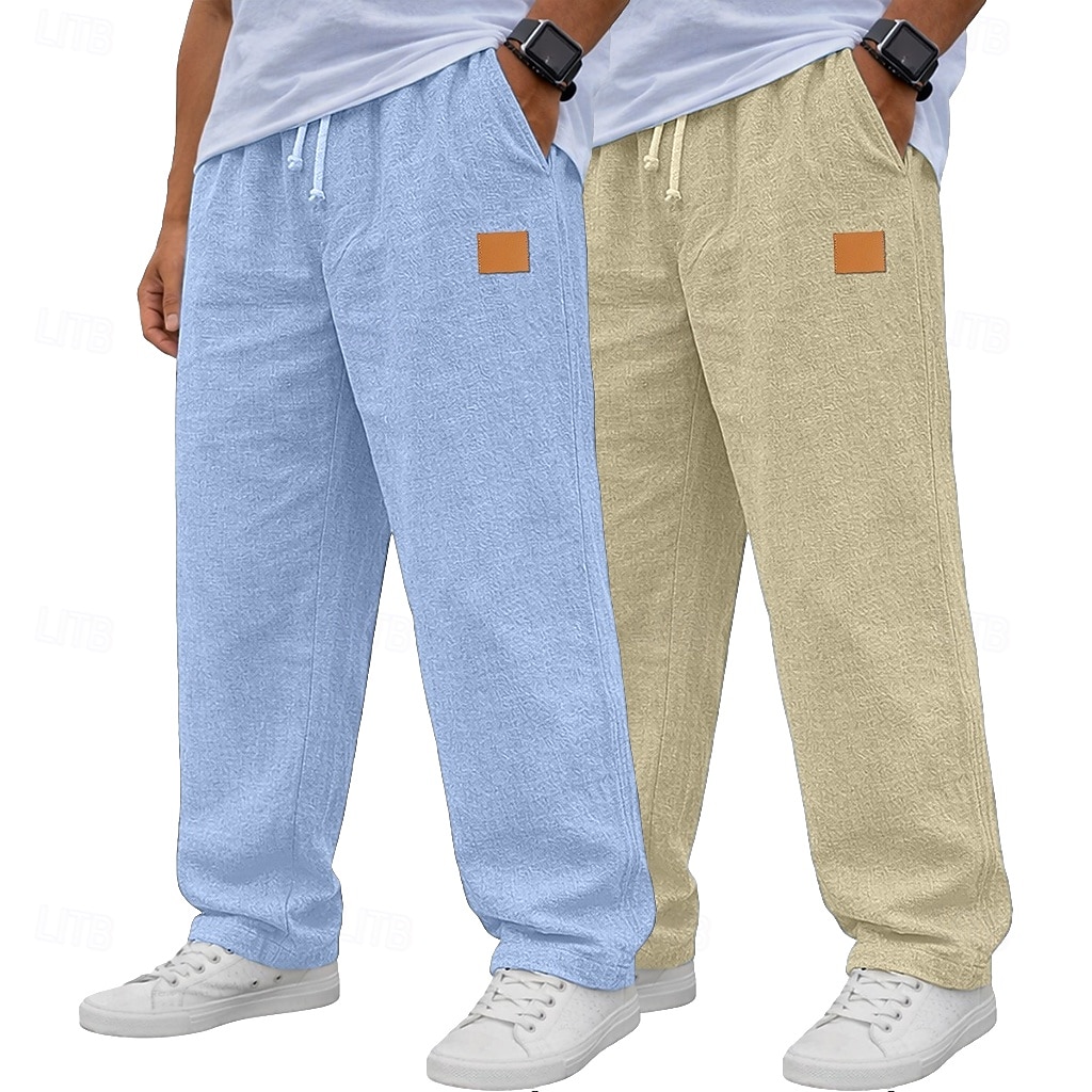 Hombre Pantalones de lino Pantalones Pantalones de verano Pantalones anchos Correa Cintura elástica Pierna recta Plano Ligero Transpirable Longitud total Diario Exterior Festivos Vacaciones Moda 2026 - $31.99 –P6