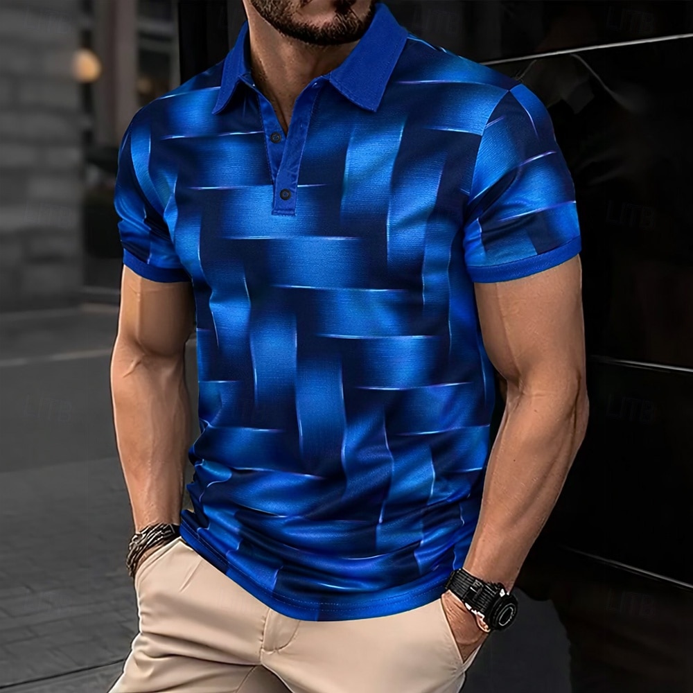Per uomo Geometrico Polo Manica Corta Magliette polo Camicie con Colletto Casual Athleisure Bottoni Estate Primavera Blu Rosso Viola del 2026 a $22.99 –P2