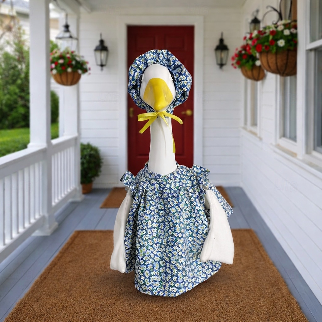 Синий цветочный наряд для гуся на веранде с чепчиком, одежда для гуся с принтом ромашек для бетонной садовой статуи гуся высотой 23-25 дюймов, аксессуары для весенне-летнего декора двора, только 2026 - $15.99 –P3