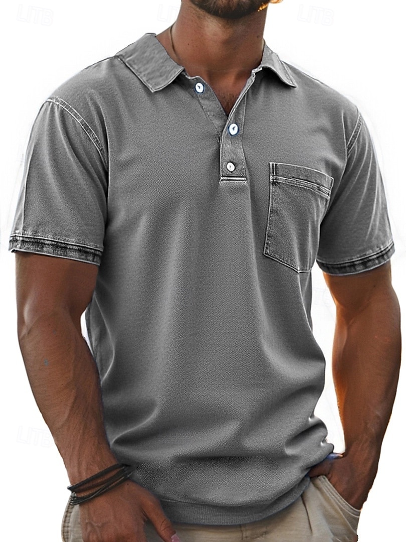 Per uomo Polo Camicia 100% cotone lavaggio acido Casuale Ferie Bavero Manica Corta Moda Essenziale Tinta unica Semplice Vintage ▾ angosciato Estate Primavera Tutte le stagioni Vestibilità regolare del 2026 a $31.99 –P1